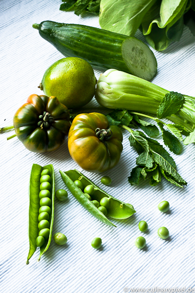 Minz Gazapcho mit Pak Choi, Gurke & Erbsen - Grüne Gemüse