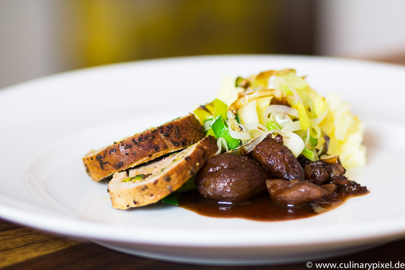 Rotwein-Maronen, Kalbsroulade, Kartoffelstampf Weihnachtsmenü