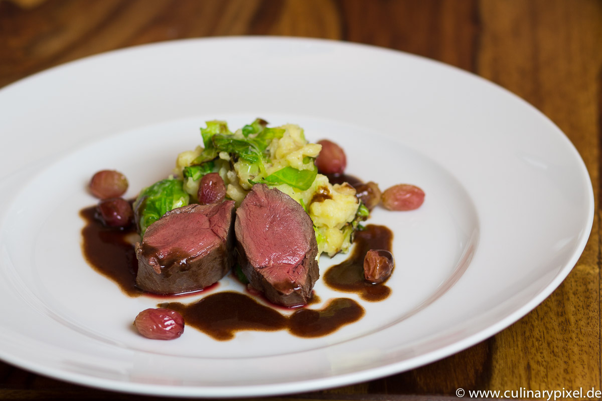 Rehrücken sous vide gegart, Rezept mit Kartoffelstampf